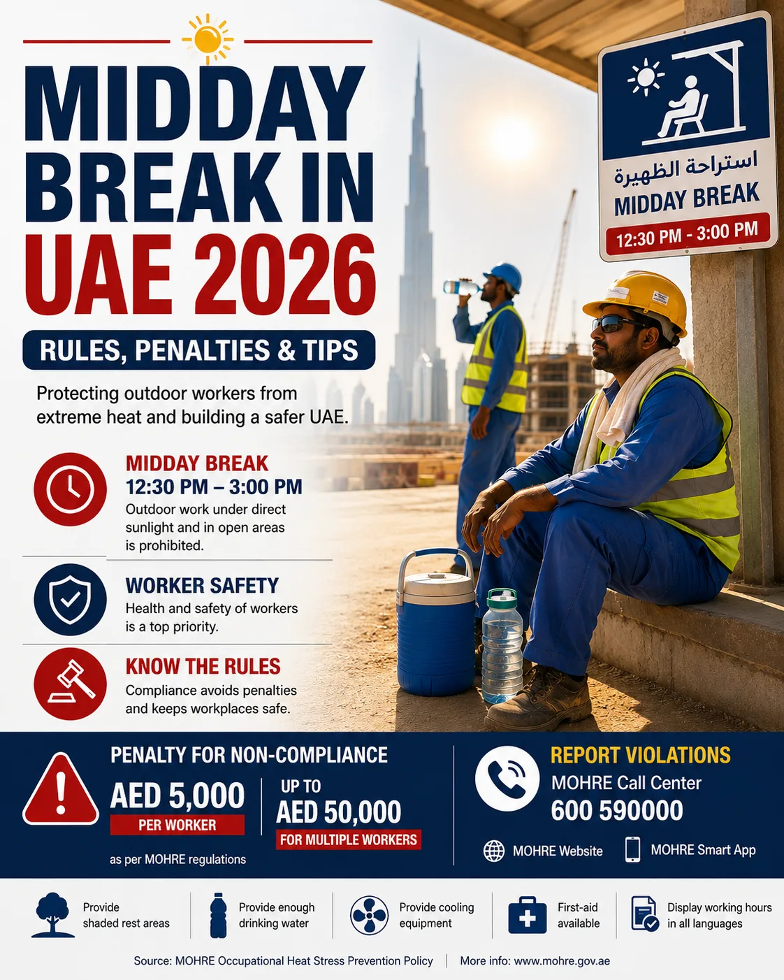 Midday Break in UAE 2026: Rules, Penalties & Tips